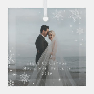 Lovely Frost Custom Caption Photo Ornament