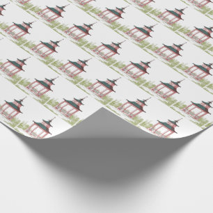 Lovely Garden Pagoda Gazebo Landscape Pink Green Wrapping Paper