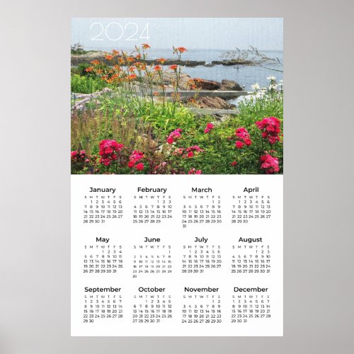 Lovely Garden Seascape View 2024 Poster Calendar