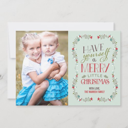 Lovely Garlands Christmas Photo Card - Light Blue