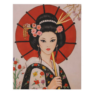 LOVELY GEISHA GIRL PAINTING FAUX CANVAS PRINT