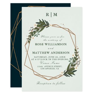 lovely geometric floral wreath wedding invitation