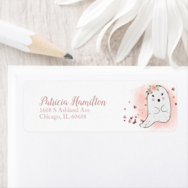 Lovely Ghost Halloween Baby Shower Label (Insitu)