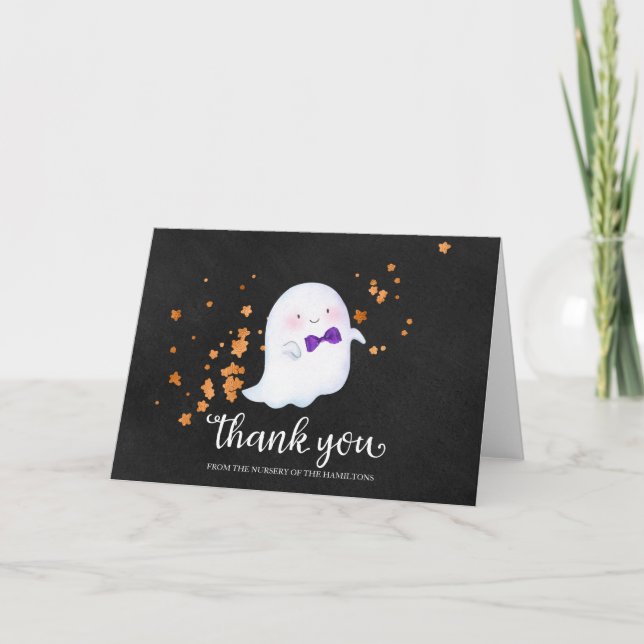 Lovely Ghost Halloween Baby Shower Thank You Card (Front)