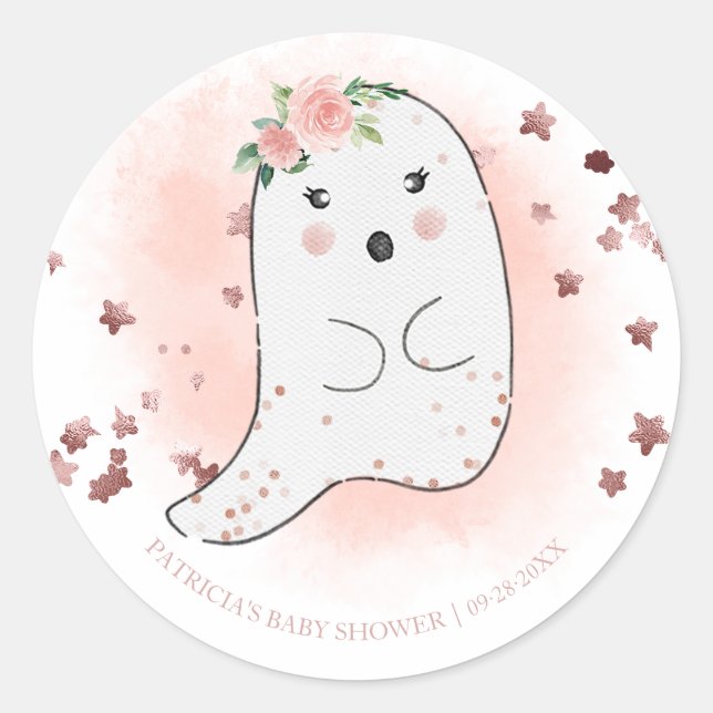 Lovely Ghost Halloween Girl Baby Shower Classic Ro Round Sticker (Front)