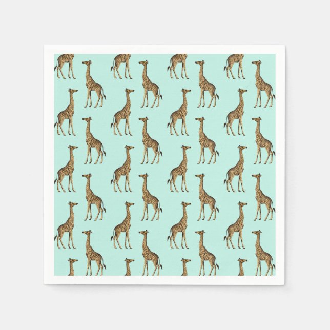 Lovely Giraffe Print Mint and Gold  Napkins (Front)