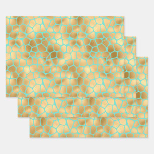 Lovely Giraffe Spots Golden and Teal Wrapping Paper Sheets