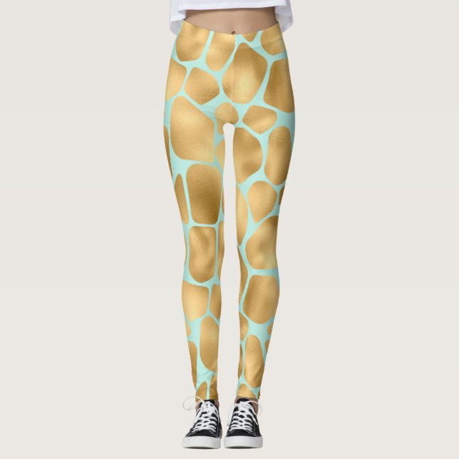Lovely Giraffe Spots Mint and Gold Leggings (Front)