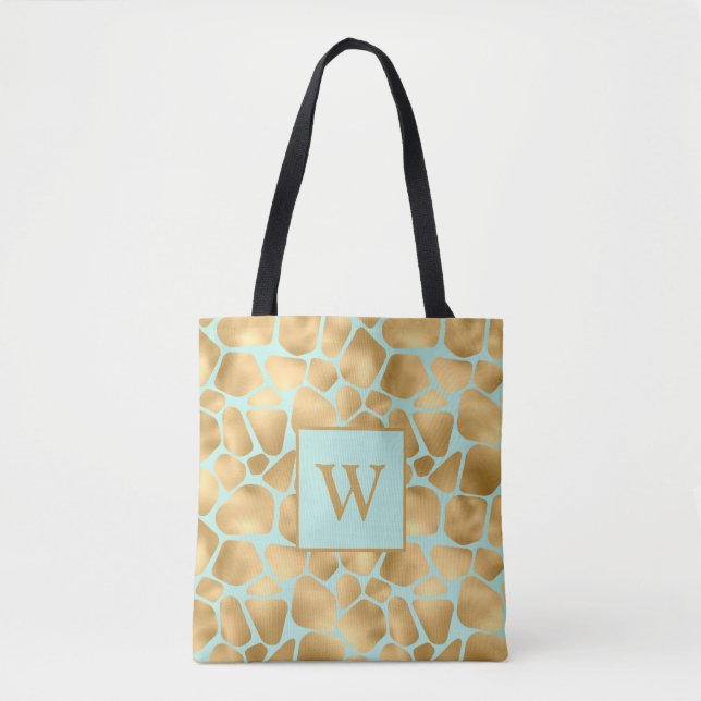Lovely Giraffe Spots Mint and Golden Tote Bag (Front)