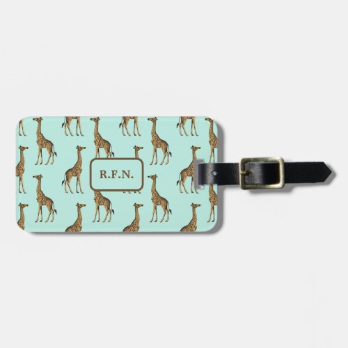 Lovely Giraffes Blue and Brown Luggage Tag