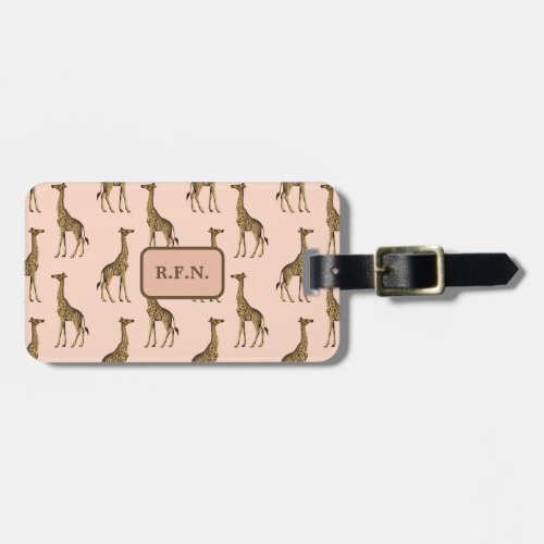 Lovely Giraffes Pink and Brown Luggage Tag