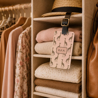Lovely Giraffes Pink and Brown Luggage Tag