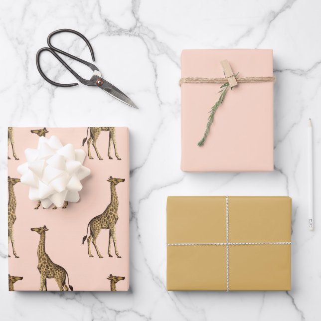 Lovely Giraffes Pink and Brown  Wrapping Paper Sheets (Front)
