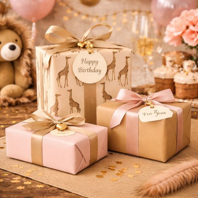 Lovely Giraffes Pink and Brown  Wrapping Paper Sheets (Creator Uploaded)