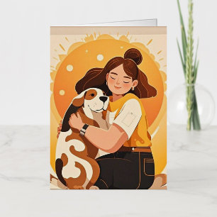 Lovely Girl and dog hug Foil Greeting Card