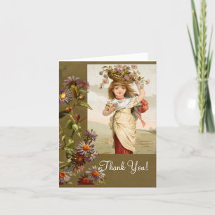 Lovely Girl With Basket Thank You Card