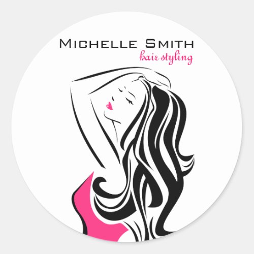 Lovely girl with wavy hair Hairstyling branding Classic Round Sticker