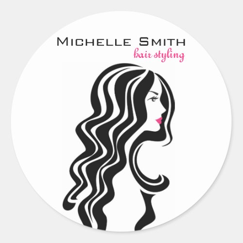 Lovely girl with wavy hair Hairstyling branding Classic Round Sticker