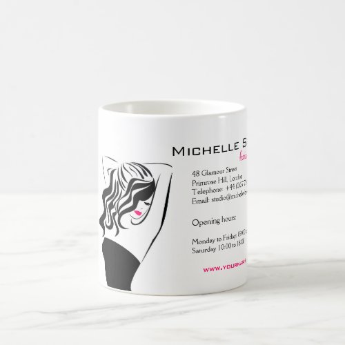 Lovely girl with wavy hair Hairstyling branding Coffee Mug
