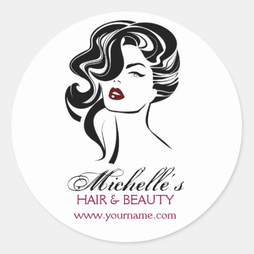 Lovely girl with wavy hair Makeup Icon Classic Round Sticker