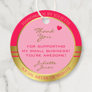 Lovely Girly Pink & Gold with Cute Heart Thank You Favor Tags