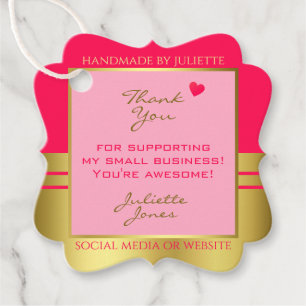 Lovely Girly Pink & Gold with Cute Heart Thank You Favor Tags