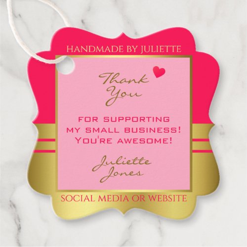 Lovely Girly Pink  Gold with Cute Heart Thank You Favor Tags