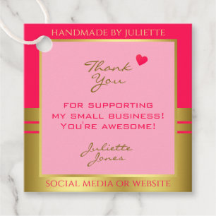 Lovely Girly Pink & Gold with Cute Heart Thank You Favor Tags