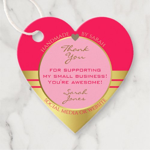 Lovely Girly Pink  Gold with Cute Heart Thank You Favor Tags