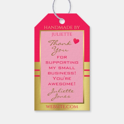 Lovely Girly Pink  Gold with Cute Heart Thank You Gift Tags