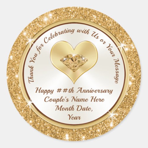 Lovely Gold and White Happy Anniversary Stickers