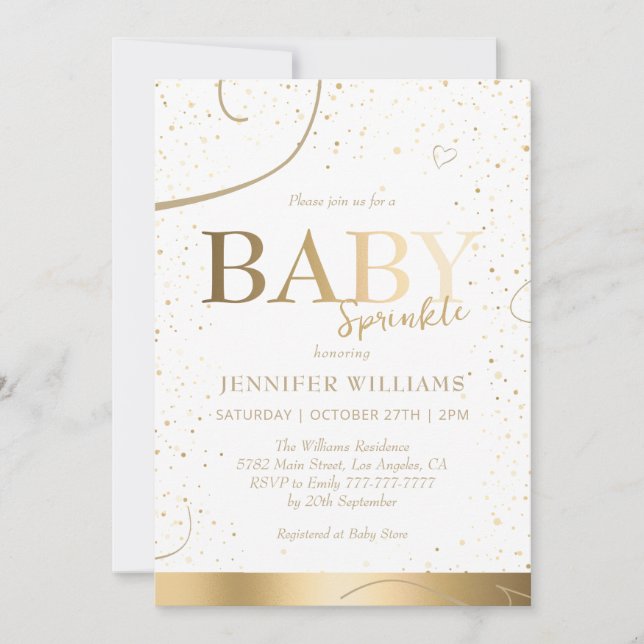Lovely Gold Baby Sprinkle Shower Invitation (Front)
