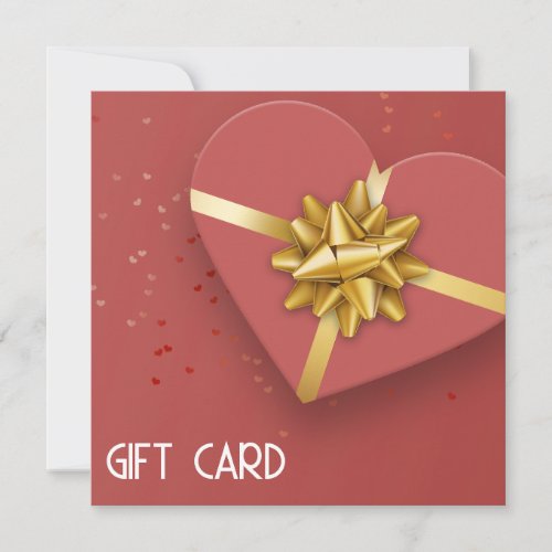 Lovely Gold Bow Red Heart Gift Box Gift Card