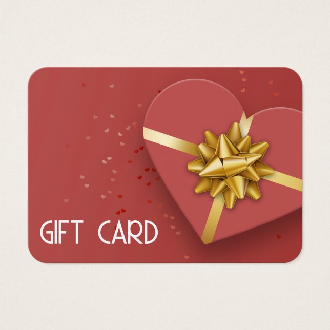 Lovely Gold Bow Red Heart Gift Box Gift Card (Front)