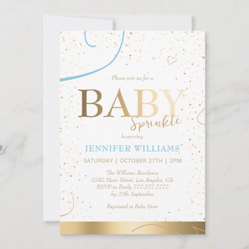 Lovely Gold Boy Baby Sprinkle Shower Invitation