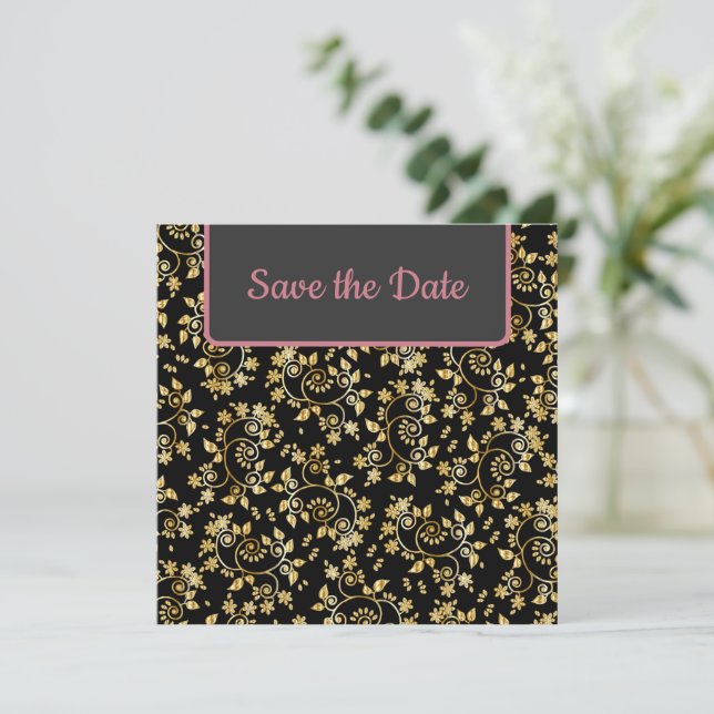 Lovely Gold Floral Save The Date (Standing Front)