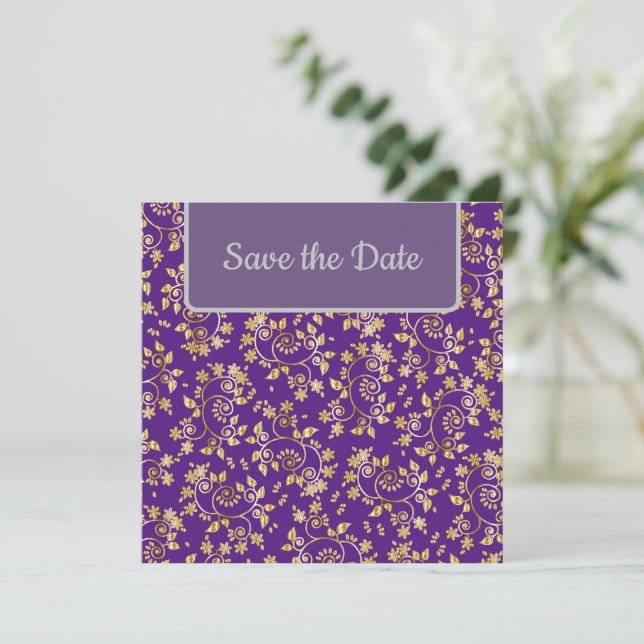 Lovely Gold Floral Save The Date (Standing Front)