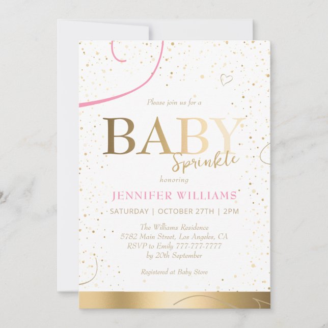 Lovely Gold Girl Baby Sprinkle Shower Invitation (Front)