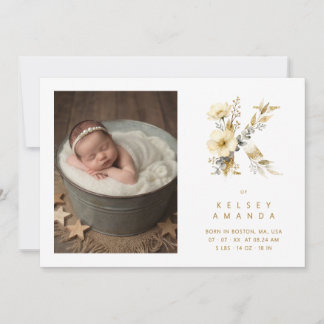 Lovely Gold K Initial with Romantic Floral Design