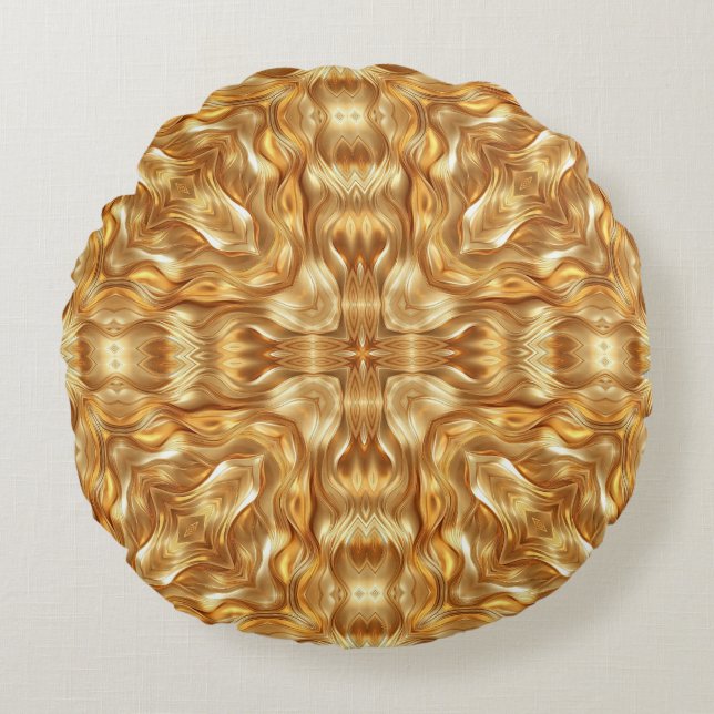 Lovely golden abstract pattern round pillow (Front)