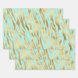Lovely Golden animal print mint background Wrapping Paper Sheets