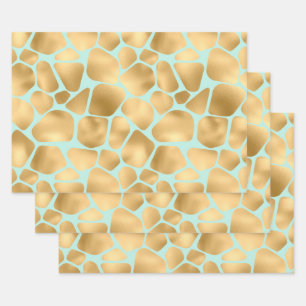 Lovely Golden Giraffe print mint background Wrapping Paper Sheets