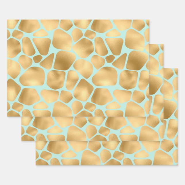Lovely Golden Giraffe print mint background Wrapping Paper Sheets (Set)