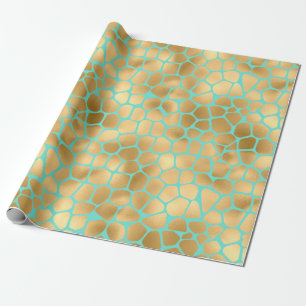 Lovely golden giraffe print on blue background wrapping paper