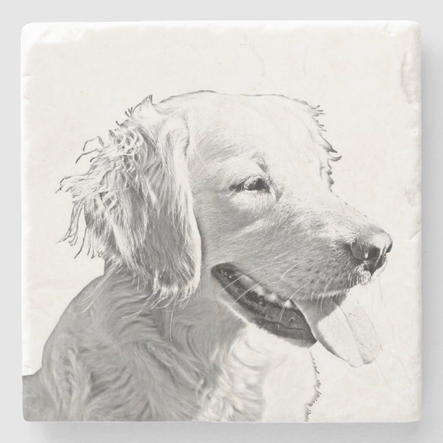 Lovely Golden Retriever Marble Coaster (Front)
