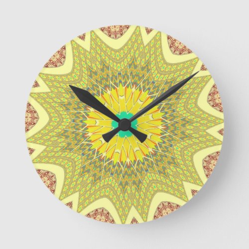 Lovely Golden Yellow African ethnic tribal pattern Round Clock