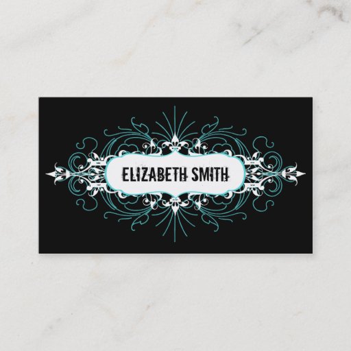 Customizable Lovely Gothic Business Card Teal/Black
