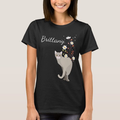 Lovely Gray Cat in Flowers Womens T Shirts