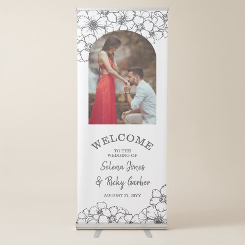 Lovely Gray Florals Arch Photo Wedding Welcome Retractable Banner