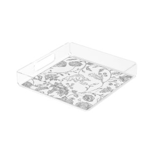 Lovely Gray Vintage Floral Damask Pattern Acrylic Tray